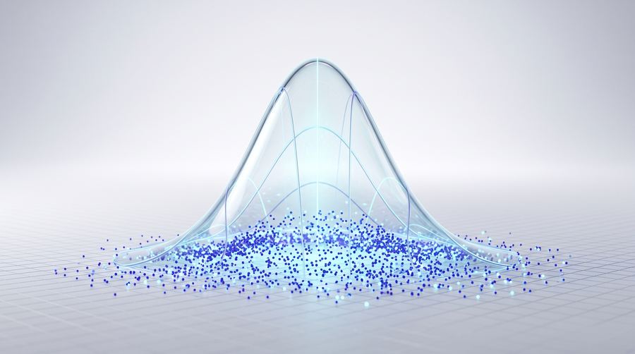 A bell curve above Monte Carlo samples
